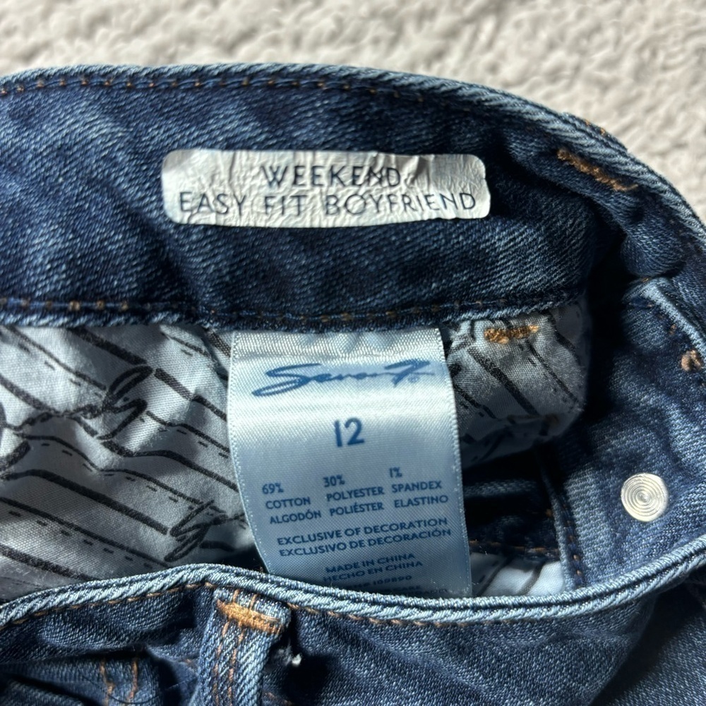 SEVEN7 Jeans Womens 12 Weekend Easy Fit Boyfriend Dark Wash Raw Hem - Picture 3 of 5